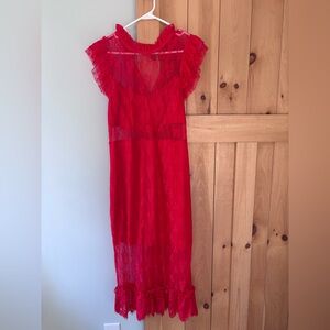 Red Lace Bodycon dress with Ruffle Sleeves